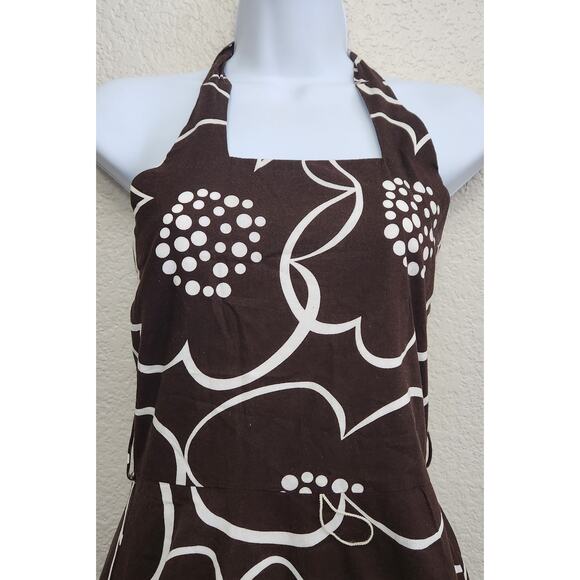 Rare Editions Brown White Floral Print Halter Fit N Flare Dress 14 Lightweight - Picture 2 of 6